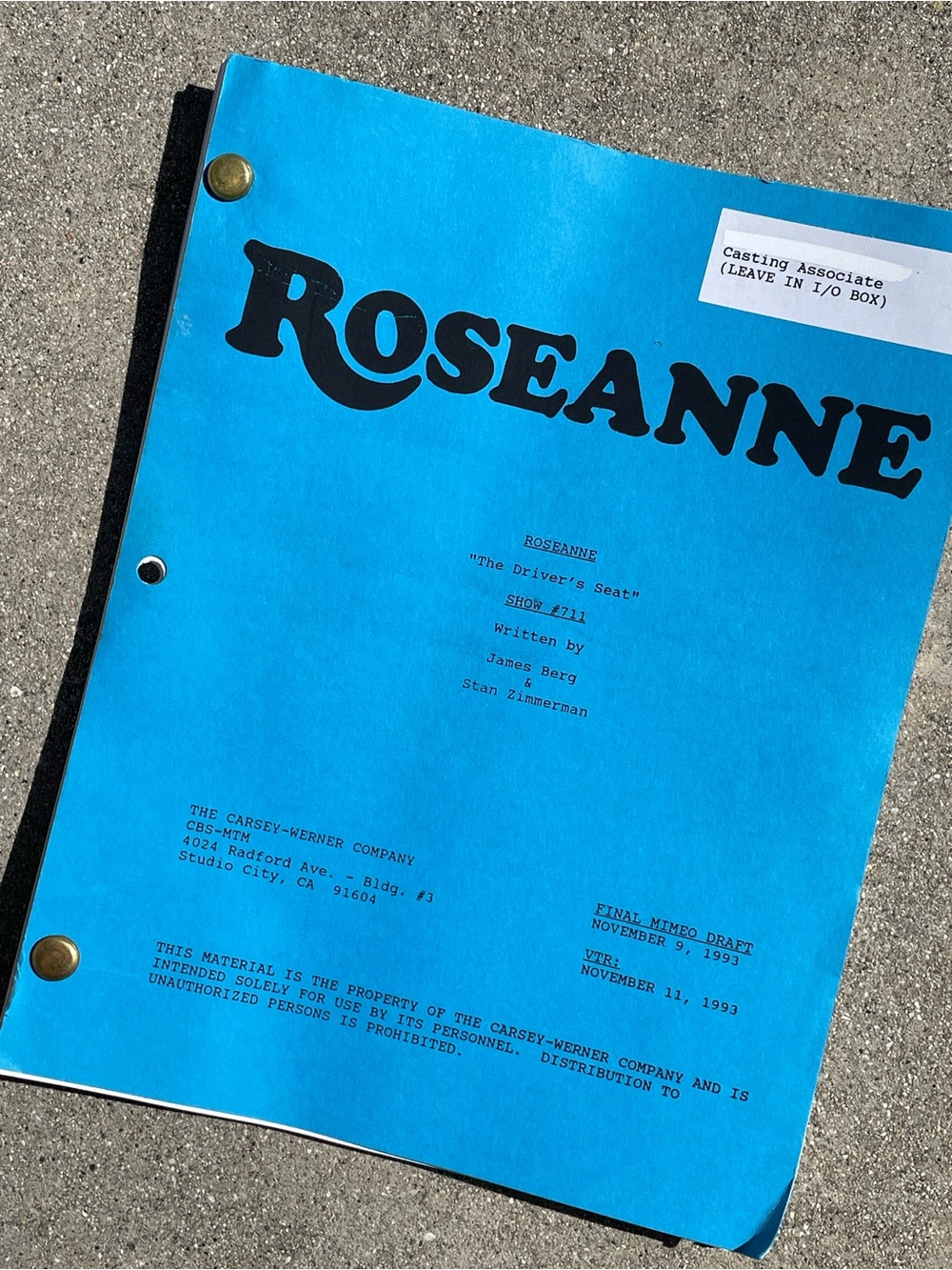 Roseanne Vtg 1993 Production Used Final Mimeo Draft Script The Drivers Seat